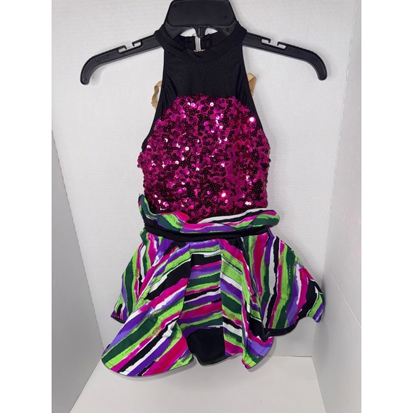 Revolution Dance Costume Halter Neck Sequin Bodice Skirted Leotard Kids - Picture 1 of 5